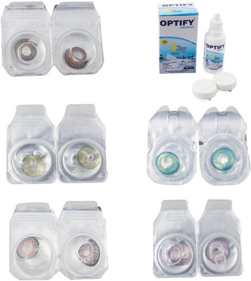 

Optify Combo Pack Monthly Color Contact Lens With Solution Monthly Contact Lens(0, Brown-Green-Grey-Green Turquoise-Violet, Pack of 5)