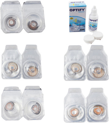 

Optify Combo Pack Monthly Color Contact Lens With Solution Monthly Contact Lens(0, Brown-Gold-Grey-Hazel-Honey, Pack of 5)