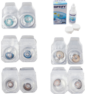 

Optify Combo Pack Monthly Color Contact Lens With Solution Monthly Contact Lens(0, Aqua-Blue-Brown-Gold-Grey, Pack of 5)