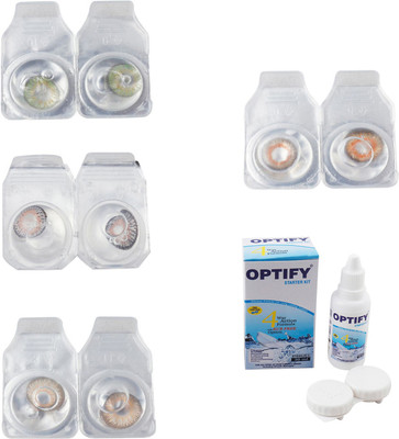 

Optify Combo Pack Monthly Color Contact Lens With Solution Monthly Contact Lens(0, Green-Grey-Hazel-Honey, Pack of 4)