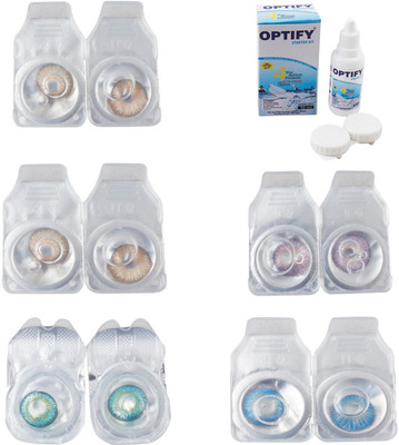

Optify Combo Pack Monthly Color Contact Lens With Solution Monthly Contact Lens(0, Gold-Hazel-Green Turquoise-Violet-Blue Topaz, Pack of 5)