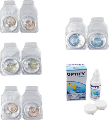 

Optify Combo Pack Monthly Color Contact Lens With Solution Monthly Contact Lens(0, Gold-Green-Hazel-Blue Topaz, Pack of 4)
