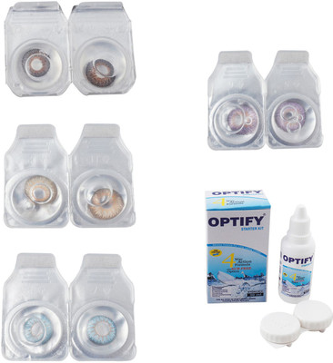 

Optify Combo Pack Monthly Color Contact Lens With Solution Monthly Contact Lens(0, Brown-Hazel-Sea Blue-Violet, Pack of 4)