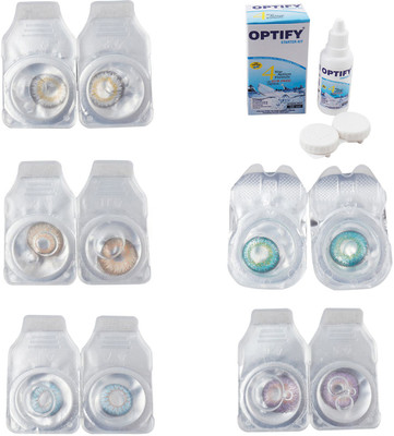 

Optify Combo Pack Monthly Color Contact Lens With Solution Monthly Contact Lens(0, Natural Grey-Gold-Sea Blue-Green Turquoise-Violet, Pack of 5)