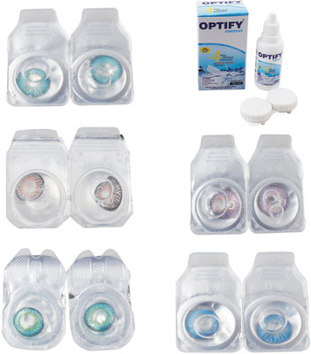 

Optify Combo Pack Monthly Color Contact Lens With Solution Monthly Contact Lens(0, Aqua-Grey-Green Turquoise-Violet-Blue Topaz, Pack of 5)