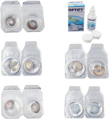 

Optify Combo Pack Monthly Color Contact Lens With Solution Monthly Contact Lens(0, Brown-Natural Grey-Grey-Hazel-Sea Blue, Pack of 5)