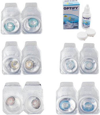 

Optify Combo Pack Monthly Color Contact Lens With Solution Monthly Contact Lens(0, Aqua-Natural Grey-Grey-Sea Blue-Blue Topaz, Pack of 5)