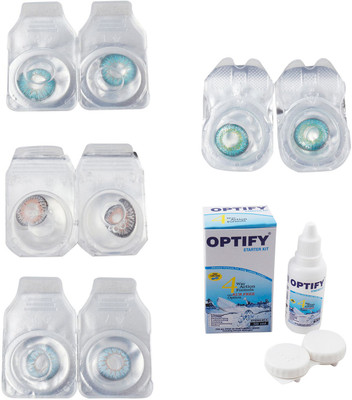 Optify Combo Pack Monthly Color Contact Lens With Solution Monthly Contact Lens(0, Aqua-Grey-Sea Blue-Green Turquoise, Pack of 4)