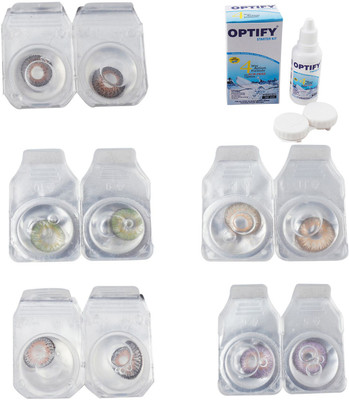 

Optify Combo Pack Monthly Color Contact Lens With Solution Monthly Contact Lens(0, Brown-Green-Grey-Hazel-Violet, Pack of 5)