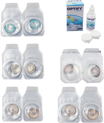 

Optify Combo Pack Monthly Color Contact Lens With Solution Monthly Contact Lens(0, Aqua-Natural Grey-Gold-Grey-Hazel, Pack of 5)