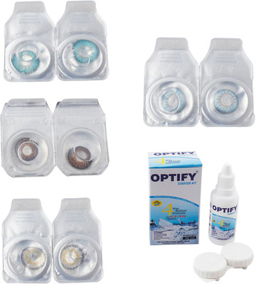 

Optify Combo Pack Monthly Color Contact Lens With Solution Monthly Contact Lens(0, Aqua-Brown-Natural Grey-Sea Blue, Pack of 4)