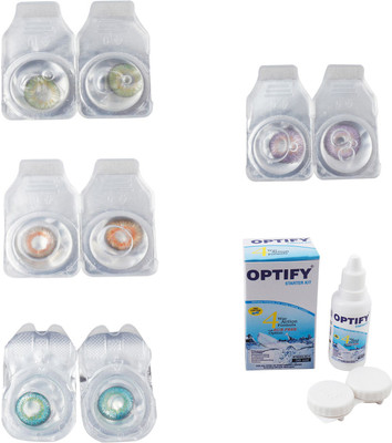 

Optify Combo Pack Monthly Color Contact Lens With Solution Monthly Contact Lens(0, Green-Honey-Green Turquoise-Violet, Pack of 4)