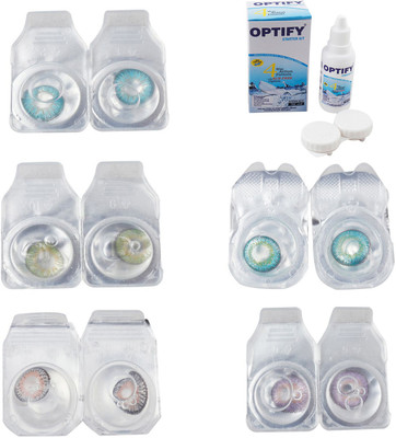 

Optify Combo Pack Monthly Color Contact Lens With Solution Monthly Contact Lens(0, Aqua-Green-Grey-Green Turquoise-Violet, Pack of 5)