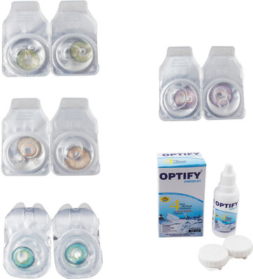 

Optify Combo Pack Monthly Color Contact Lens With Solution Monthly Contact Lens(0, Green-Hazel-Green Turquoise-Violet, Pack of 4)
