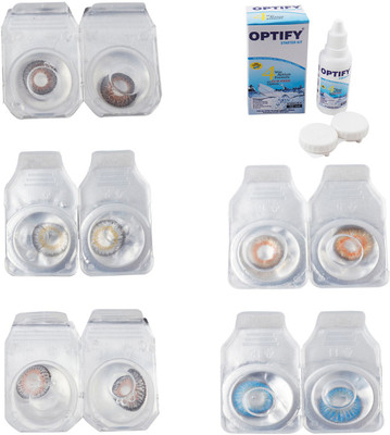 

Optify Combo Pack Monthly Color Contact Lens With Solution Monthly Contact Lens(0, Brown-Natural Grey-Grey-Honey-Blue Topaz, Pack of 5)