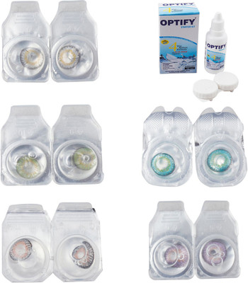 

Optify Combo Pack Monthly Color Contact Lens With Solution Monthly Contact Lens(0, Natural Grey-Green-Grey-Green Turquoise-Violet, Pack of 5)