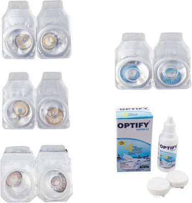 

Optify Combo Pack Monthly Color Contact Lens With Solution Monthly Contact Lens(0, Natural Grey-Gold-Grey-Blue Topaz, Pack of 4)