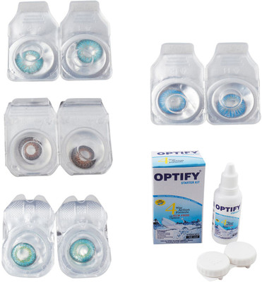 

Optify Combo Pack Monthly Color Contact Lens With Solution Monthly Contact Lens(0, Aqua-Brown-Green Turquoise-Blue Topaz, Pack of 4)