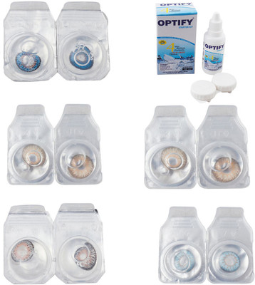 

Optify Combo Pack Monthly Color Contact Lens With Solution Monthly Contact Lens(0, Blue-Gold-Grey-Hazel-Sea Blue, Pack of 5)