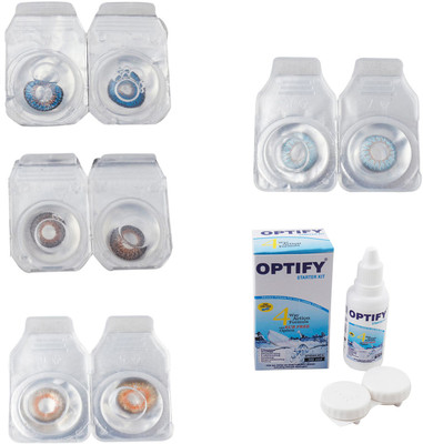

Optify Combo Pack Monthly Color Contact Lens With Solution Monthly Contact Lens(0, Blue-Brown-Honey-Sea Blue, Pack of 4)