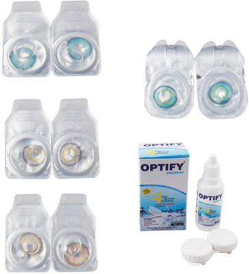 

Optify Combo Pack Monthly Color Contact Lens With Solution Monthly Contact Lens(0, Aqua-Natural Grey-Gold-Green Turquoise, Pack of 4)