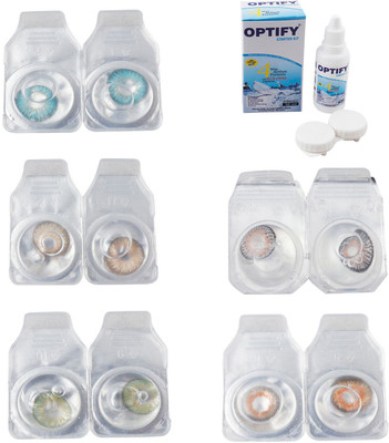 

Optify Combo Pack Monthly Color Contact Lens With Solution Monthly Contact Lens(0, Aqua-Gold-Green-Grey-Honey, Pack of 5)