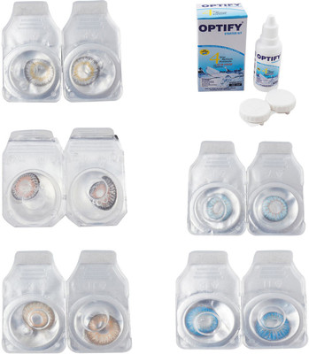

Optify Combo Pack Monthly Color Contact Lens With Solution Monthly Contact Lens(0, Natural Grey-Grey-Hazel-Sea Blue-Blue Topaz, Pack of 5)