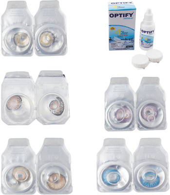 

Optify Combo Pack Monthly Color Contact Lens With Solution Monthly Contact Lens(0, Natural Grey-Grey-Hazel-Violet-Blue Topaz, Pack of 5)