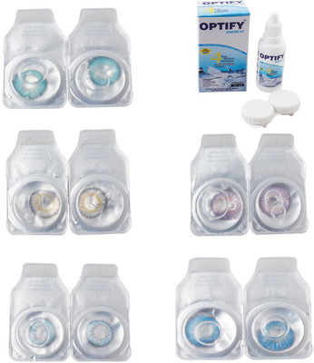 

Optify Combo Pack Monthly Color Contact Lens With Solution Monthly Contact Lens(0, Aqua-Natural Grey-Sea Blue-Violet-Blue Topaz, Pack of 5)