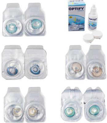 

Optify Combo Pack Monthly Color Contact Lens With Solution Monthly Contact Lens(0, Aqua-Blue-Natural Grey-Gold-Green Turquoise, Pack of 5)
