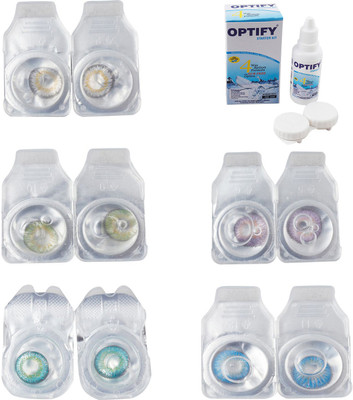 

Optify Combo Pack Monthly Color Contact Lens With Solution Monthly Contact Lens(0, Natural Grey-Green-Green Turquoise-Violet-Blue Topaz, Pack of 5)