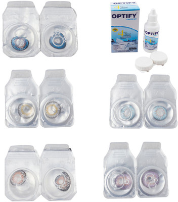 

Optify Combo Pack Monthly Color Contact Lens With Solution Monthly Contact Lens(0, Blue-Natural Grey-Grey-Sea Blue-Violet, Pack of 5)