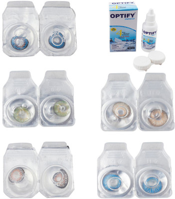

Optify Combo Pack Monthly Color Contact Lens With Solution Monthly Contact Lens(0, Blue-Green-Grey-Hazel-Blue Topaz, Pack of 5)