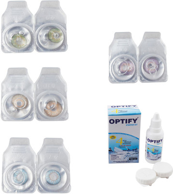

Optify Combo Pack Monthly Color Contact Lens With Solution Monthly Contact Lens(0, Green-Hazel-Sea Blue-Violet, Pack of 4)