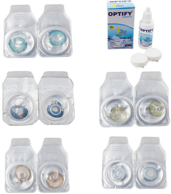 

Optify Combo Pack Monthly Color Contact Lens With Solution Monthly Contact Lens(0, Aqua-Blue-Gold-Green-Sea Blue, Pack of 5)