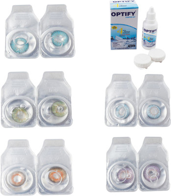 

Optify Combo Pack Monthly Color Contact Lens With Solution Monthly Contact Lens(0, Aqua-Green-Honey-Sea Blue-Violet, Pack of 5)