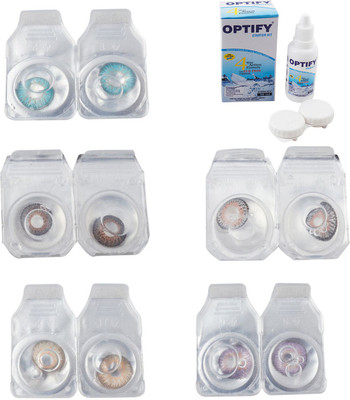 

Optify Combo Pack Monthly Color Contact Lens With Solution Monthly Contact Lens(0, Aqua-Brown-Gold-Grey-Violet, Pack of 5)