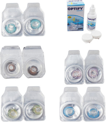 

Optify Combo Pack Monthly Color Contact Lens With Solution Monthly Contact Lens(0, Aqua-Brown-Green-Violet-Blue Topaz, Pack of 5)