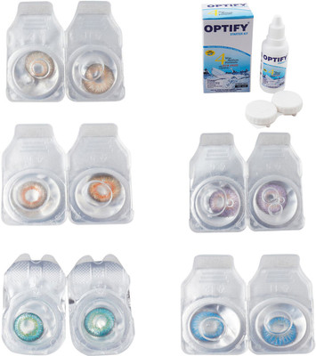 

Optify Combo Pack Monthly Color Contact Lens With Solution Monthly Contact Lens(0, Gold-Honey-Green Turquoise-Violet-Blue Topaz, Pack of 5)