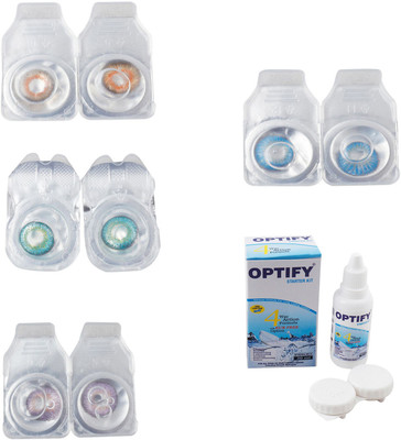 

Optify Combo Pack Monthly Color Contact Lens With Solution Monthly Contact Lens(0, Honey-Green Turquoise-Violet-Blue Topaz, Pack of 4)