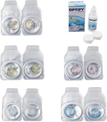 

Optify Combo Pack Monthly Color Contact Lens With Solution Monthly Contact Lens(0, Natural Grey-Green-Sea Blue-Violet-Blue Topaz, Pack of 5)
