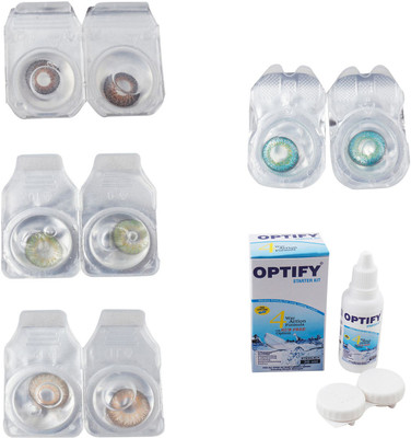 

Optify Combo Pack Monthly Color Contact Lens With Solution Monthly Contact Lens(0, Brown-Green-Hazel-Green Turquoise, Pack of 4)