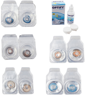 

Optify Combo Pack Monthly Color Contact Lens With Solution Monthly Contact Lens(0, Blue-Brown-Gold-Honey-Blue Topaz, Pack of 5)