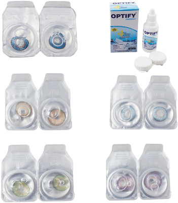 

Optify Combo Pack Monthly Color Contact Lens With Solution Monthly Contact Lens(0, Blue-Gold-Green-Sea Blue-Violet, Pack of 5)