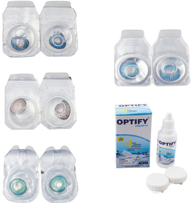 

Optify Combo Pack Monthly Color Contact Lens With Solution Monthly Contact Lens(0, Blue-Grey-Green Turquoise-Blue Topaz, Pack of 4)