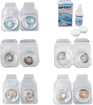

Optify Combo Pack Monthly Color Contact Lens With Solution Monthly Contact Lens(0, Aqua-Brown-Gold-Grey-Honey, Pack of 5)