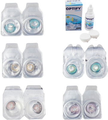 

Optify Combo Pack Monthly Color Contact Lens With Solution Monthly Contact Lens(0, Aqua-Natural Grey-Grey-Green Turquoise-Violet, Pack of 5)