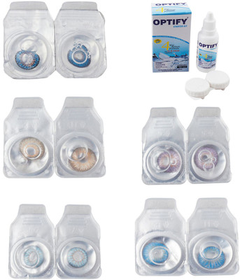 

Optify Combo Pack Monthly Color Contact Lens With Solution Monthly Contact Lens(0, Blue-Hazel-Sea Blue-Violet-Blue Topaz, Pack of 5)