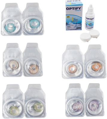 

Optify Combo Pack Monthly Color Contact Lens With Solution Monthly Contact Lens(0, Aqua-Gold-Green-Honey-Violet, Pack of 5)