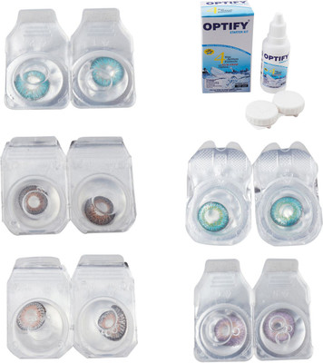 

Optify Combo Pack Monthly Color Contact Lens With Solution Monthly Contact Lens(0, Aqua-Brown-Grey-Green Turquoise-Violet, Pack of 5)